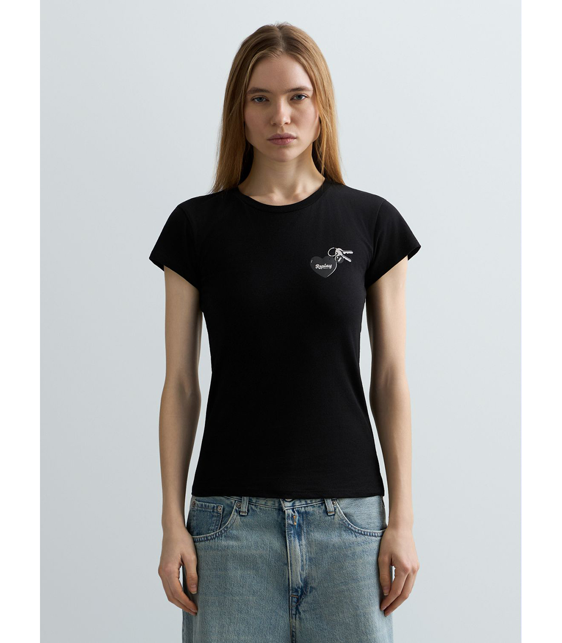 コットンジャージーハートプリントTシャツ